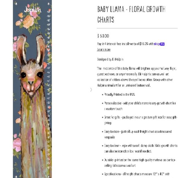 Llama Growth Chart Art Print: Personalized "LUCY" - Picture 11 of 11